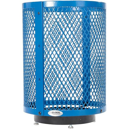 Global Industrial Outdoor Diamond Steel Trash Can with Rain Bonnet Lid, Raised Base and Plastic Liner, 36 Gallon Capacity, Blue, Thermoplastic Coating, 23-1/2" Diameter, 43-1/2"H