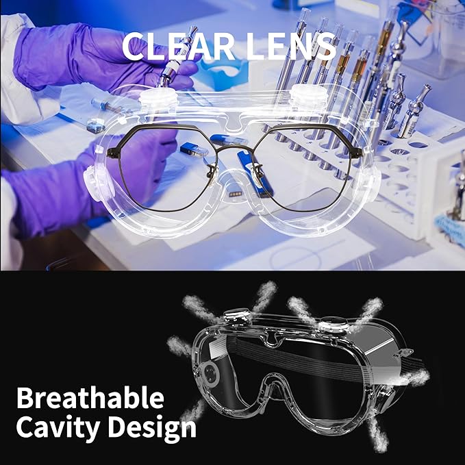 Safety Goggles ANSI Z87.1 - Anti Fog Clear Scratch-Resistant Lens Lab Eye Protection, Over Glasses Goggles (1 Pack)
