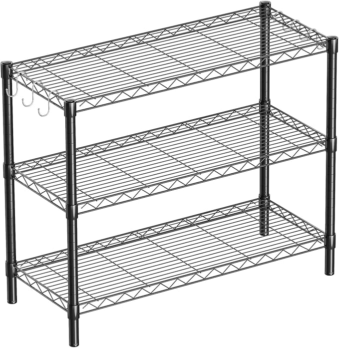 3-Shelf Adjustable Metal Shelf Wire Shelving Unit Storage Rack Display Shelf for Office,Kitchen,Bedroom,Bathroom,Laundry,Pantry Basement,Garage(Black,36" L x 14" W x 30" H)