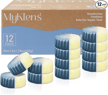 Toilet Bowl Cleaner Tablets, Automatic Toilet Bowl Cleaners, Long-Lasting Toilet Tabs Drop in Tank for Deodorizing & Descaling, Blue & Yellow, 12 Packs