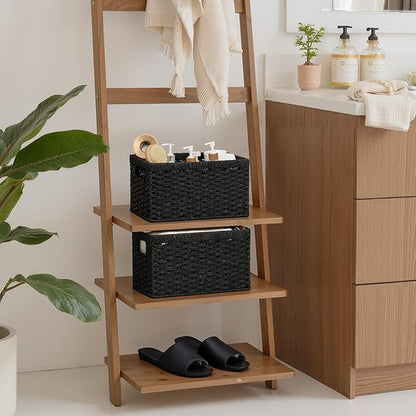 StorageWorks Pantry Baskets, Wicker Storage Baskets for Organizing, Bathroom Shelves, Pantry Organizers and Storage, Medium, Black, 2-Pack