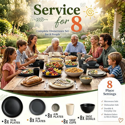 Kitchen Plates and Bowls Sets 40PCS, Wheat Straw Dinnerware Sets
