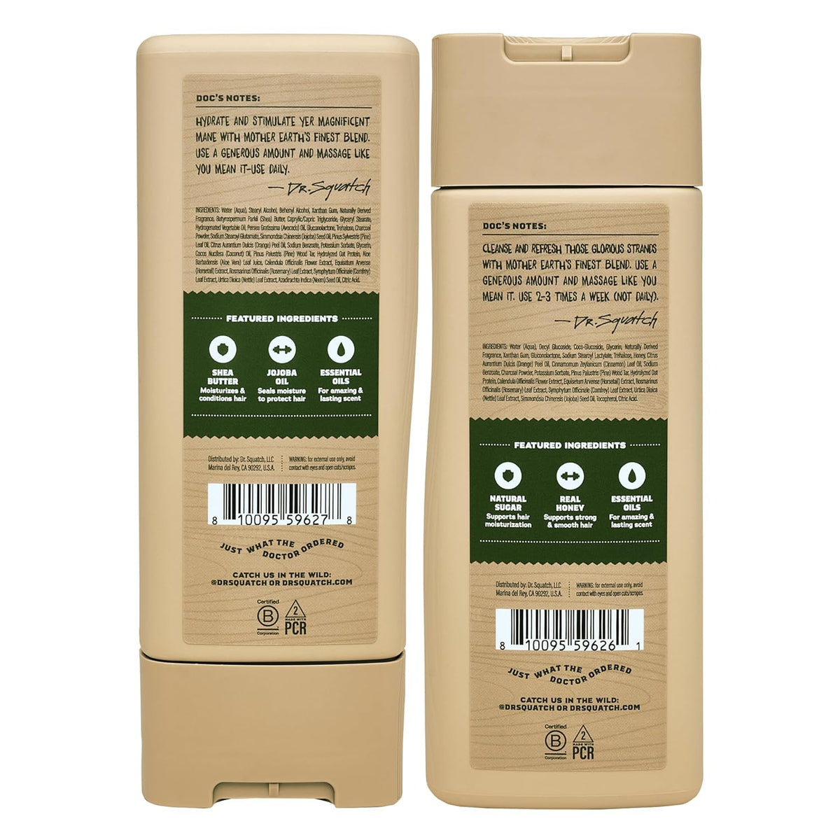 Dr. Squatch Natural Hair Bundle for Men - Healthy, Full Looking Hair - Pine Tar Shampoo (11 fl oz), Pine Tar Conditioner (11 fl oz)