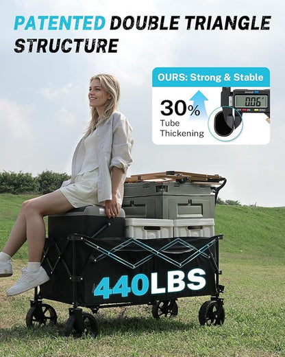 Gonex 48''L Collapsible Foldable Heavy Duty Oversized Wagon with 440lbs Weight Capacity, 300L Folding Large Utility Garden Grocery Shopping Cart with 8" H All-Terrain Wheels & 2 Drink Holders - Black