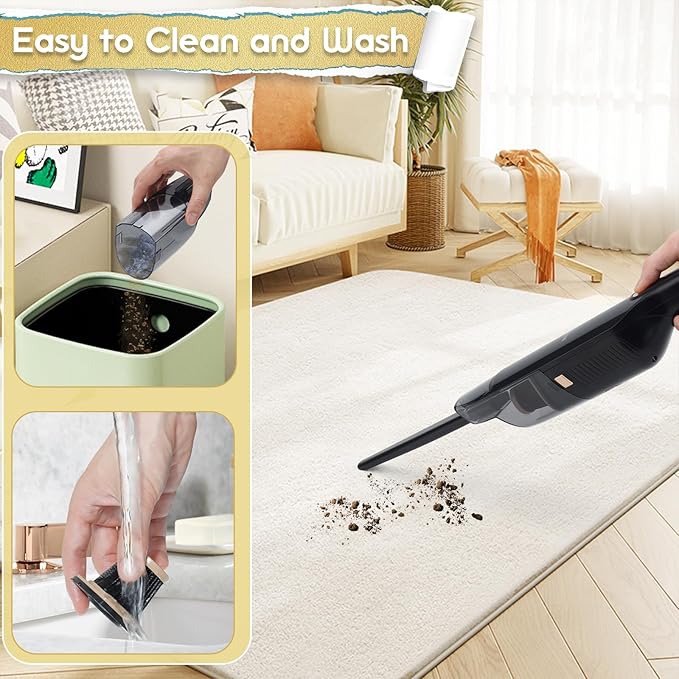 Handheld Vacuum Cordless, High Power Suction, USB Quick Charge, Car Vacuum Cleaner with Storage Dock, HEPA Filter, Lightweight Rechargeable Dust Buster with Crevice Tool & Pet Brush Hand Vac for Home