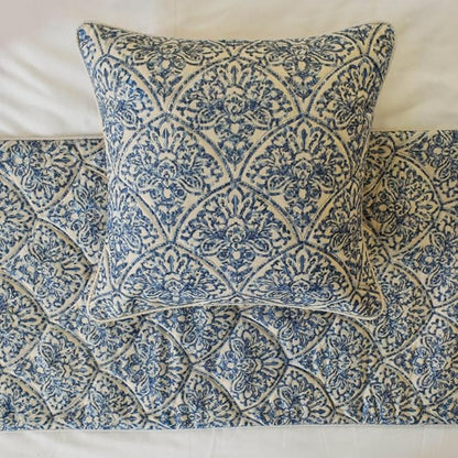 The HomeCentric King/Queen/Twin Blue Decorative Twin 53"x18" Bed Runner Without Pillow Cover, Embroidery, Quilted Bed Scarf on Cotton Fabric - Farzeen Blue