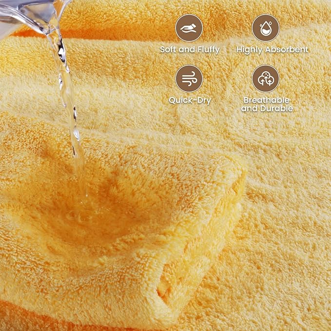 SEMAXE Yellow Bath Towel, 100% Cotton Towel with Hanging Loop, Hotel & Spa Quality Soft Absorbent Towel for Bathroom, Gift Box Packaging, 1 Pc Bath Towel, 55" L x 27" W