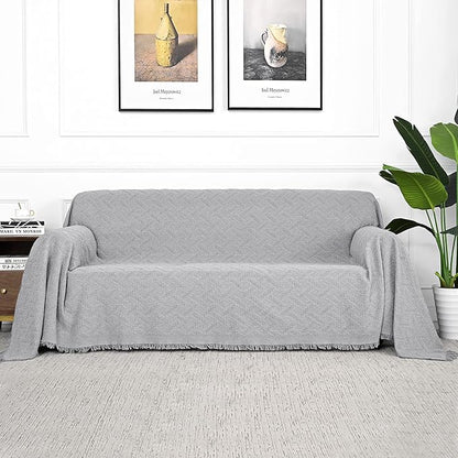 MYSKY HOME Light Grey Geometrical Sofa Covers, Sectional Couch Covers for 2 Cushion Couch Couch Cover Living Room Sofa Throws Sofa Slipcovers for Pets, Kids (Large, 71" x 102", Light Grey)