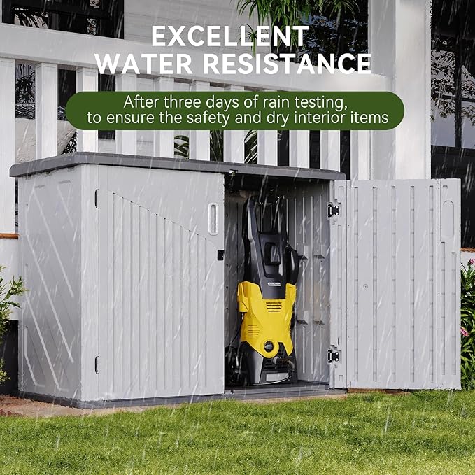 Aoxun White Outdoor Storage Cabinet with 2 Shelves, 35 Cu.Ft Trash Can Storage Shed, Waterproof, Horizontal Storage for Garbage Bin, Generator, Lawn Mower