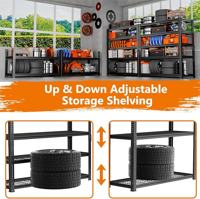 Storage Shelves Heavy Duty, 4 PCS 36"L x 16"W x 72"H Garage Wire Shelving Unit Loads 2400LBS, 5-tier Adjustable Metal Industrial Utility Shelf Rack for Kitchen, Laundry, Pantry, Warehouse, Basement