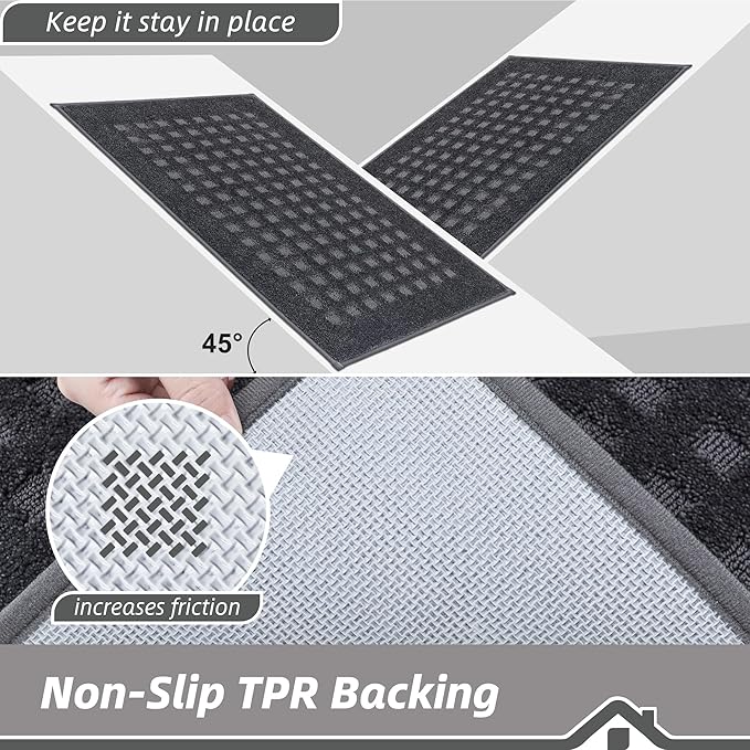 BEQHAUSE Waffle Door Mats Indoor 20"x32", Dog Mat for Muddy Paws Absorbent and Dirt Resist Floor Mats Non-Slip Washable Rugs for Entryway, Welcome Mat for Front Back Door, Muddy Wet Shoes, Dark Grey
