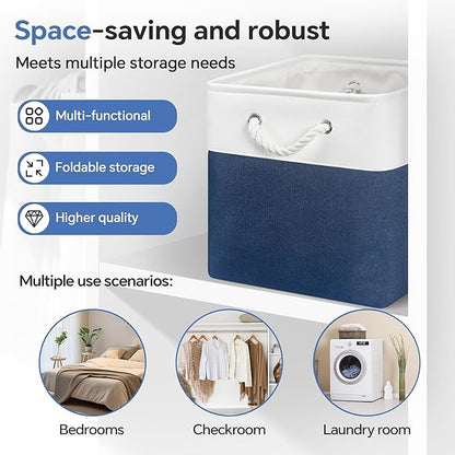 13x13 Inch Cube Storage Bins with Reinforced Bottom Cardboard, 6 Pack Large Collapsible Fabric Storage Cubes with Handles for Shelf, Closet, Toy, Laundry Organization (White&Navy Blue)
