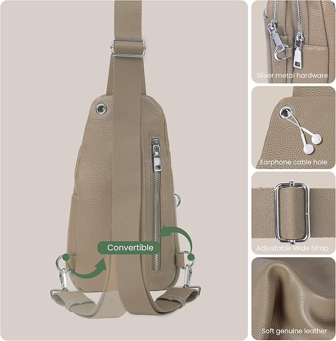 befen Genuine Leather Small Sling Bag for Women Anti-Theft Crossbody Chest Bags Fanny Packs for Travel with RFID Card Slots