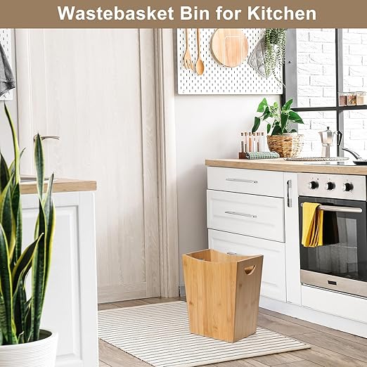 SEHERTIWY Wood Trash Can Wastebasket, 2 Gallon Small Waste Basket with 2 Handles, Rectangular Bathroom Garbage Can for Bathroom, Office, Living Room, Bedroom, Kitchen