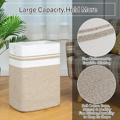 OIAHOMY 91L Laundry Hamper, XXXLarge Laundry Basket, Collapsible Cotton Rope Basket,Woven Storage Basket for Blankets,Clothes,Pillows-16x15x24-Yellow