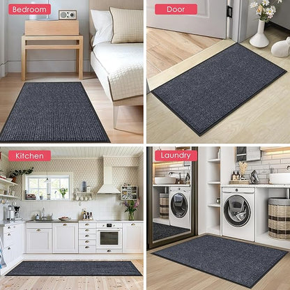 Kuyal Front Door Mat, 4'x6' Indoor Outdoor Entrance Mat, Commercial Floor Mats Inside Outside Entrance, Heavy Duty Durable Welcome Mats, Rubber Backing Non Slip Outdoor Mats for Entryway,Dark Gray
