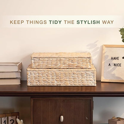 Set of 2 Decorative Storage Boxes With Lids for Home Decor, Shelves