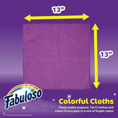 Fabuloso Microfiber Cleaning Cloths, Rainbow - Lint-Free, Scratch-Free Cleaning Cloths for Surfaces and Wood Furniture - Dustless Cloth for Bold and Bright Cleaning Experience, 24 Count - 2 Pack