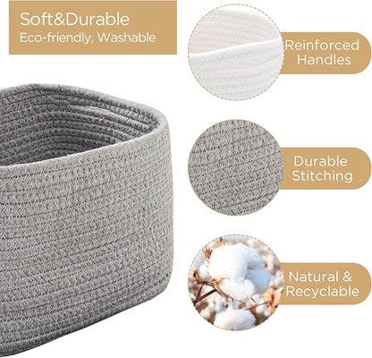 Small Cotton Rope Basket – Storage Bin for Organizing (10.6" x 6.7" x 6.7"), Bathroom Storage Basket for Shelf, Counter & Closet（Grey）