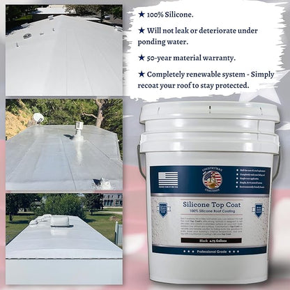 Countryman Coatings 100% Silicone Roof Coating - Restore Your Roof in a Day - Seal Leaks, Cracks, Seams, Penetrations - Adheres to All Surfaces (4.75 Gallon, Black)