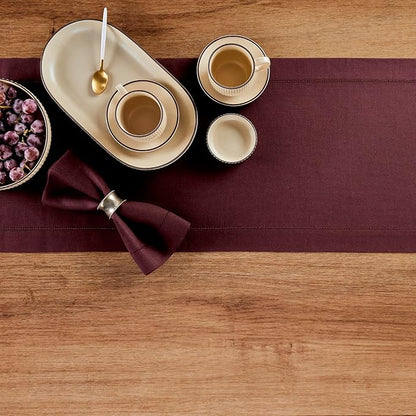 Solino Home Linen Table Runner 36 Inches - 100% Pure Linen Burgundy Hemstitch Table Runner 14 x 36 Inch Ideal for Dresser and Coffee Tables - Winter, Holiday, Christmas - Classic Hemstitch