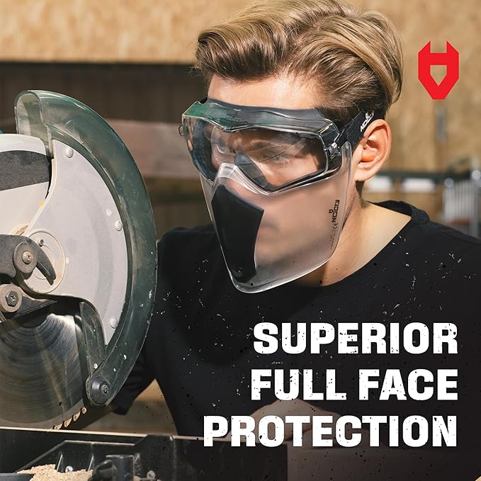 NoCry Safety Face Shield Mask for Work with Premium Anti Fog and Anti Scratch Technology — Durable ANSI Z87.1 Certified Grinding Face Shield with Extreme Impact Resistance