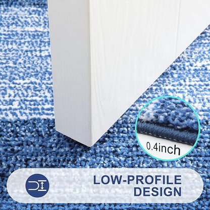 Kitinjoy Indoor Outdoor Door Mat, 59x20 Non-Slip Absorbent Dirt Trapper, Low-Profile Washable Inside Entrance Front Floor Mat, Sturdy Soft Entry Doormats for Entryway, Navy Blue