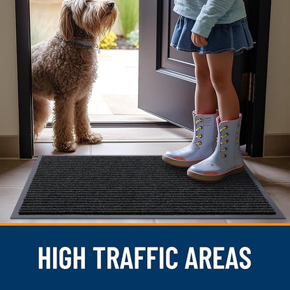 OLANLY Front Door Mat Indoor Outdoor Entrance, Waterproof Heavy Duty Doormat, Fade Resistant, Low Profile, Easy Clean Patio Porch Welcome Floor Mats for Entry, 33x21, Black