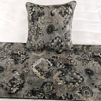 The HomeCentric Luxury Black & Grey Queen 74 x 18 inch Bed Runner with Pillow Cover, Velvet Damask with Tassels Bed Scarf, Abstract Modern - Paved Damask