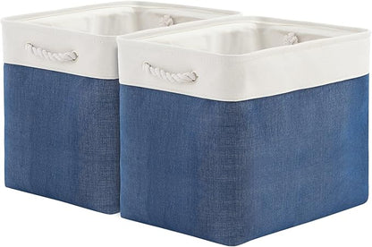 TcaFmac Organization and Storage Basket for Gifts Empty - 16x12x12 inch Large 2 Pack Collapsible Storage Bins for Shelves, Fabric Storage Cubes for Organizing Cloth Toy Kids (White & Jean Blue)