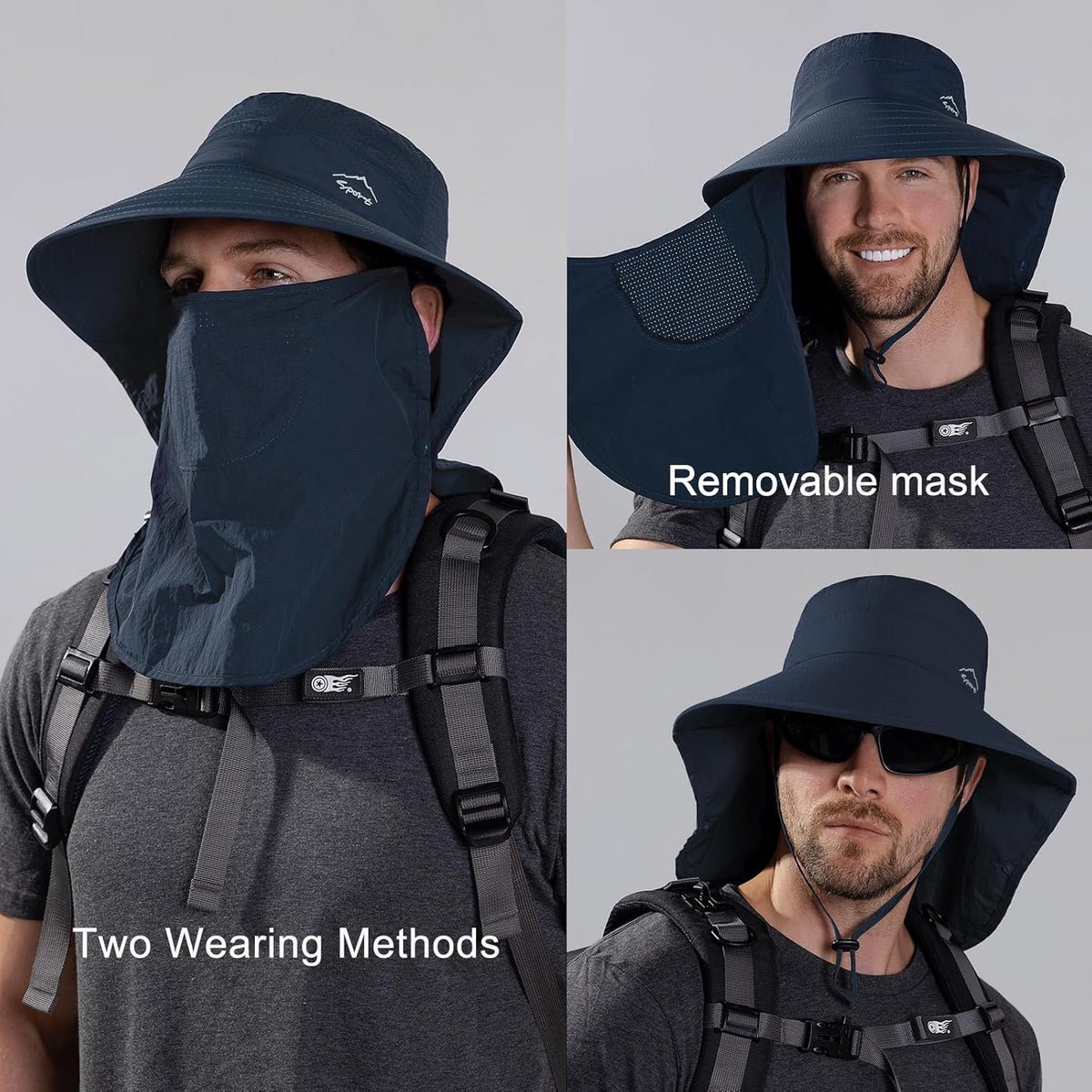 Sun Hat for Men Women with Neck Flap,UPF 50+ UV Protective Hiking Fishing Hats,Wide Brim Sun Hat for Women&Men