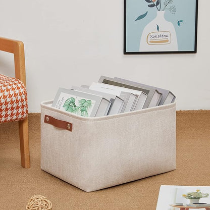 DULLEMELO Fabric Organizer for Storage, Office, Home, Nursery - Small Fabric Storage Basket with Handles (Beige)