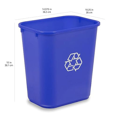 Amazon Basics Rectangular Commercial Office Wastebasket, w/Recycle Logo, 7 gallon (Pack of 2), Blue (Previously AmazonCommercial brand)