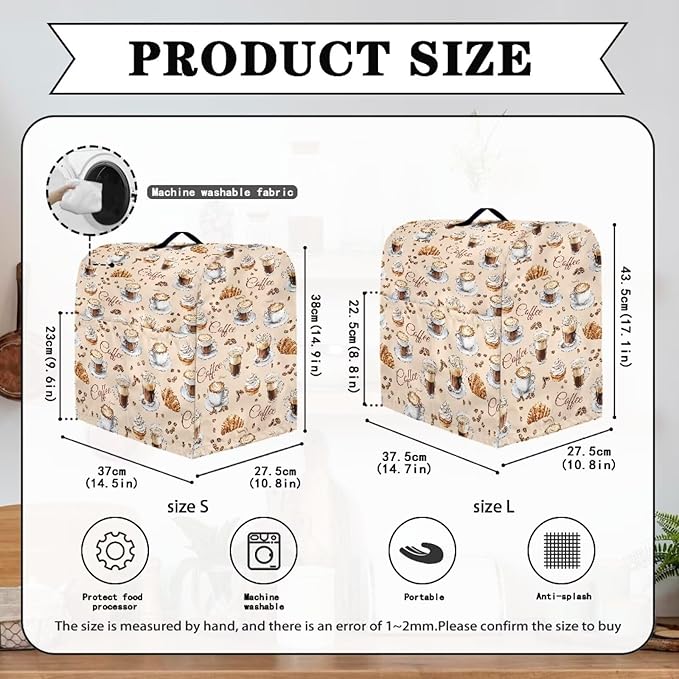 Coffee Pattern Mixer Covers Universal Stand Mixer Dust Cover Compatible with 4.5-5 Qt Kitchen Aid Mixer Small Appliance Protector