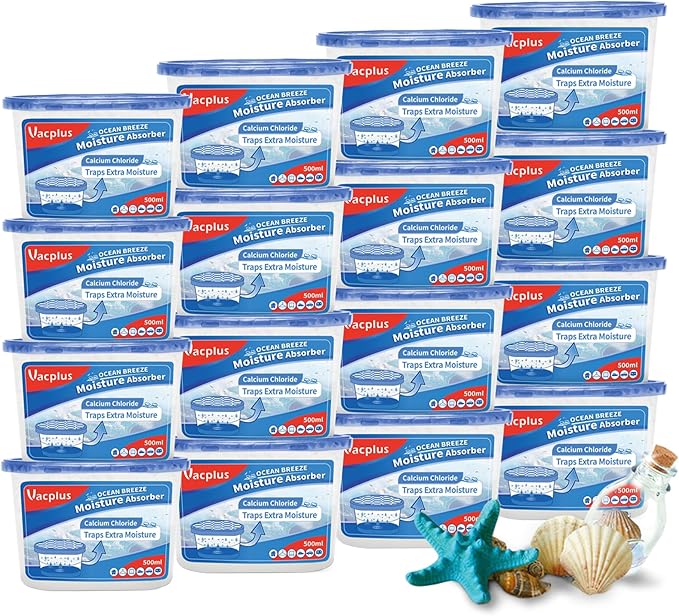 Vacplus Moisture Absorbers 16 Pack, 10.5 Oz, Humidity Absorber Boxes Attracts Extra Moisture from Your Bathroom, Closet, Kitchen, Dehumidifier for Closet(Ocean Scent), Light blue