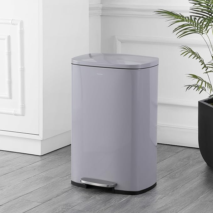 happimess HPM1006I Connor Rectangular 13-Gallon Trash Can with Soft-Close Lid and Free Mini Trash Can, Fingerprint Resistant, Modern, Minimalistic for Home, Kitchen, Office, Bathroom, Fog Gray
