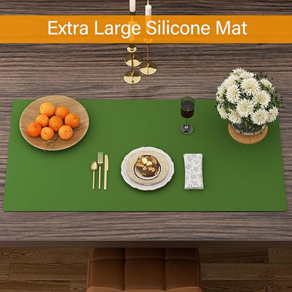 Quality Silicone Table Mat 47x24 Inch - High Heat Resistant (Lab Tested 482°F), Non-Slip Oil-Resistant Surface for Baking & DIY | Waterproof & Easy Clean (Green)