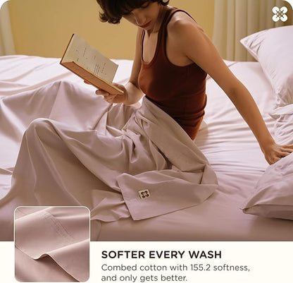 Bedsure Cooling Sheets, Rayon Derived from Bamboo & Cotton Blend, GentleSoft, Breathable, Queen Sheet Set, Deep Pocket Up to 18 Inches, Hotel Luxury Bedding for Hot Sleepers, Rose Pink