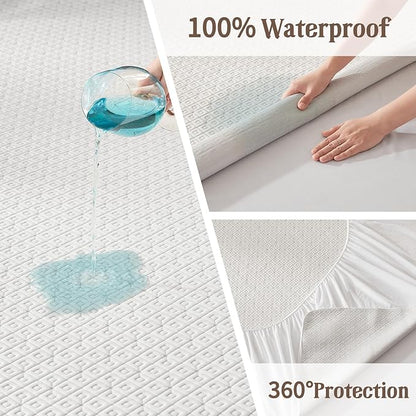 BEDLORE Twin Mattress Protector, Waterproof Noiseless Mattress Cover with Stretchable Pockets for 6-15 inches Mattress, Soft Breathable Mattress Pad Machine Washable (White)