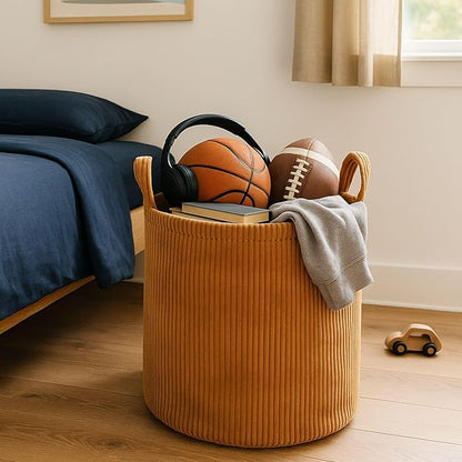 PUTSKA Blanket Basket – Round Storage for Toys and Blankets, Clothes, Stuffed Animals – Soft Baby Girl Basket for Nursery, Kids Room, Bedroom, Living Room – Large, Brown