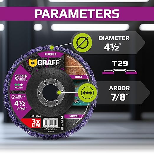 4.5 Inch Paint Stripping Disc - Rust Remover Wheel, Abrasive Discs Rust, Oxidation, Paint Remover Stripper Discs - Medium Strip Discs 4 1/2 for Angle Grinder GRAFF 10 Packs (7/8" Arbor)