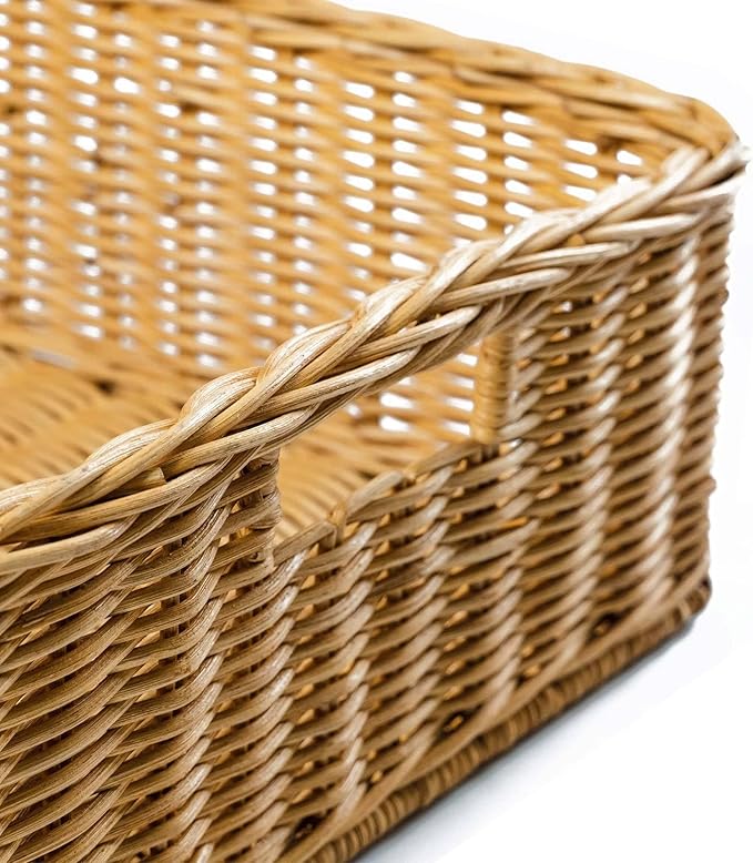 The Basket Lady Under The Bed/Basic Wicker Storage Basket, Medium, 20 in L x 14.5 in W x 6 in H, Sandstone