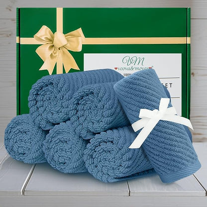 Blue Washcloths 6 Pack, 13"x13" - 100% Cotton | Lightweight | Thick | Quick Dry | Soft | Absorbent, Wash Cloths for Your Face and Body, Hand Towels for Shower, Bathroom Essentials, Denim Blue
