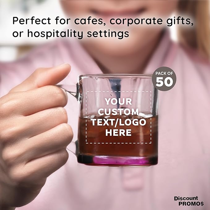 Custom Libbey Clear Glass Coffee Mugs 13 oz. Set of 50, Personalized Bulk Pack - Perfect for Coffee, Tea, Espresso, Hot Cocoa, Other Beverages - Pink Bottom