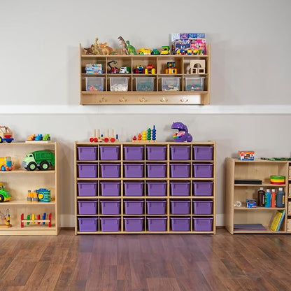 Wood Designs Cubby Storage Bin, Heavy Duty Plastic Containers for Kids Purple Cubby Tray Set of 10