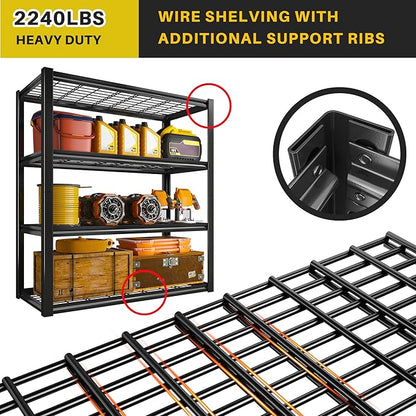 REIBII 40" W Garage Shelving 2240 LBS Storage Shelves Adjustable Heavy Duty Shelving 4 Tier Metal Shelves for Storage 59.5"H Metal Shelf for Pantry Basement Warehouse 40"W × 19.5"D × 59.5"H, 4 Pack