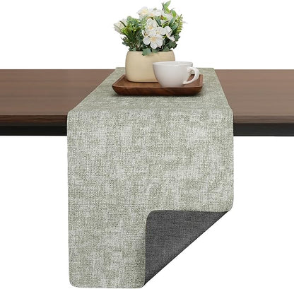 Table Runners 72 Inches Long, Dual-Sided Faux Leather Farmhouse Table Runner Waterproof Non-Slip for Living Room Party Home Decor Holiday Decorations(Gray Grass Green, 12 x 72 Inch)