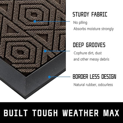 Yimobra Door Mat, Outdoor Indoor Entrance Welcome Mat, Heavy Entry Front Door Mat, Stain & Fade Resistant, Low Profile, Sturdy Rubber, Easy Clean Patio Floor Mat, Waterproof, 29.5 x 17, Brown