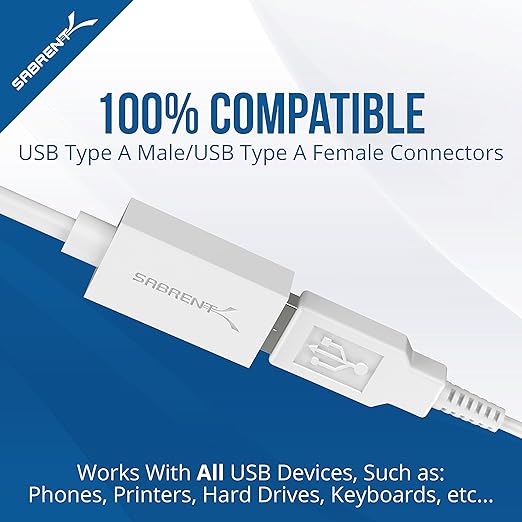SABRENT 22AWG USB 3.0 Extension Cable - A-Male to A-Female [White] 10 Feet (CB-301W)