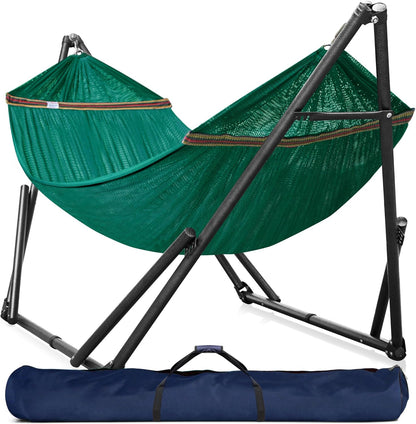 Tranquillo Double Hammock with Stand Included for 2 Persons/Foldable Hammock Stand 600 lbs Capacity Portable Case - Inhouse, Outdoor, Camping, Peacock